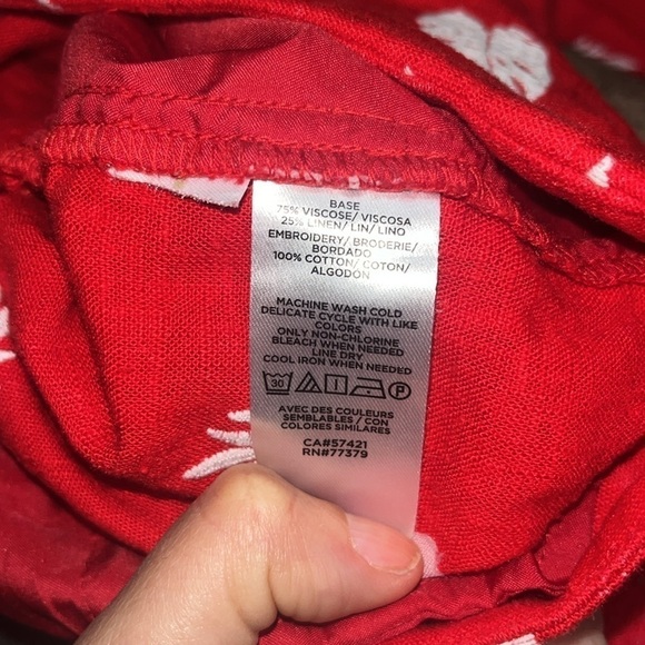 Ann Taylor Linen Blend Plant Leaf Embroidered Wide Leg Crop Pant Red 10 - Picture 11 of 11